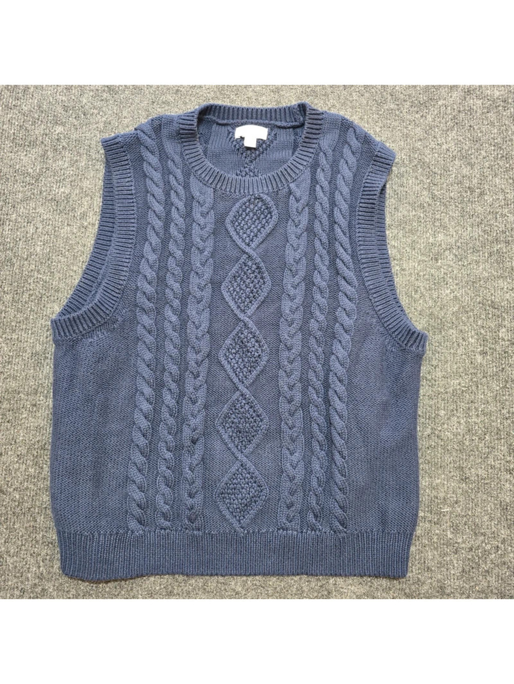 J Crew Cable Knit Sweater Vest Navy Blue 100% Cotton Preppy Academic Womens L